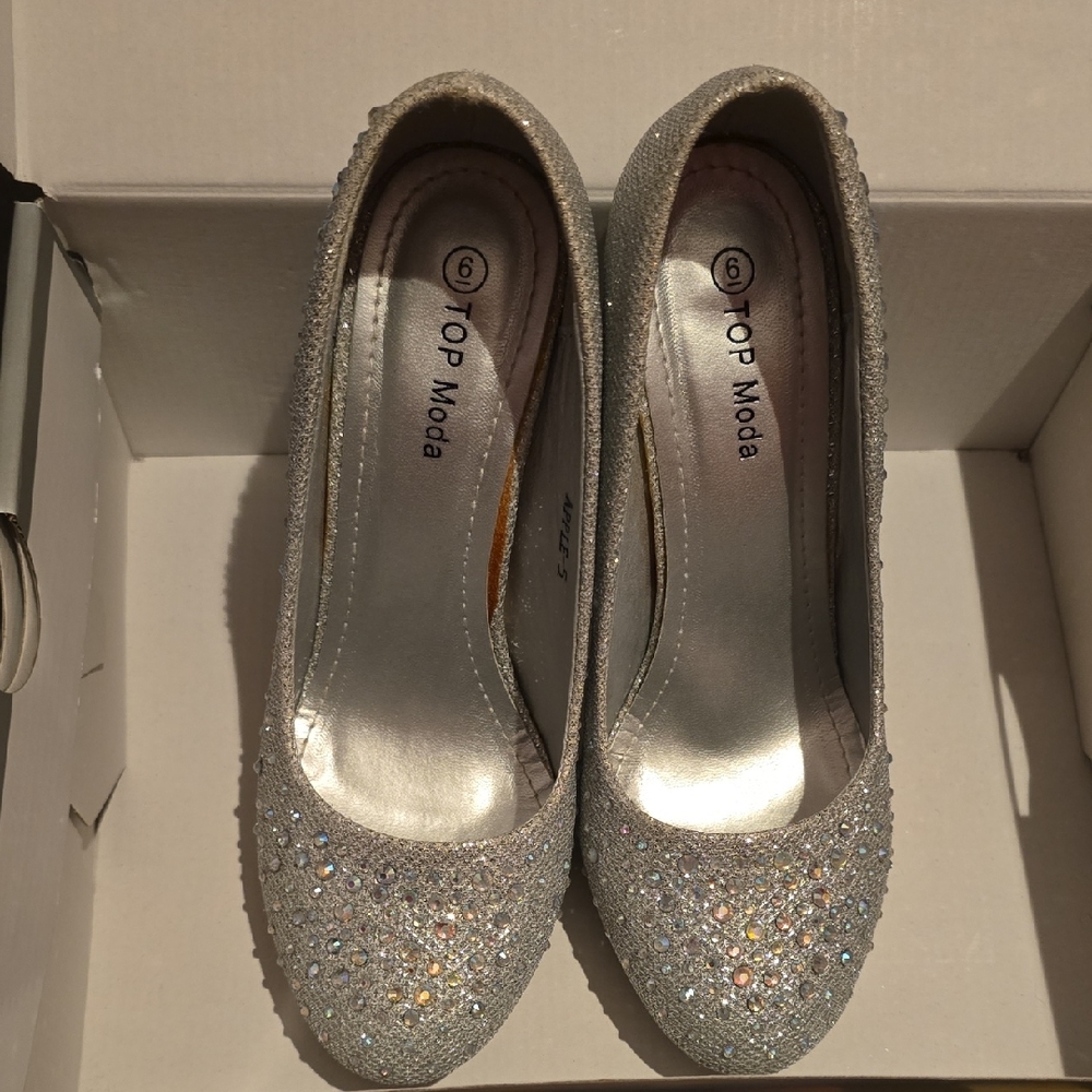 TOP Moda Silver Glitter Rhinestone Platform High Heels - Picture 3 of 4